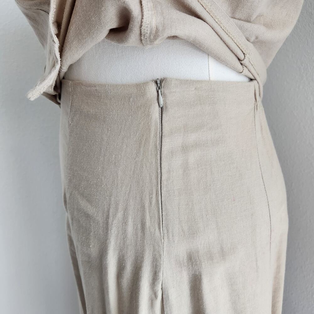 Vintage 90s Linen Blend Two Piece Skirt Set Collared Button Down Top Prairie L - Picture 6 of 14